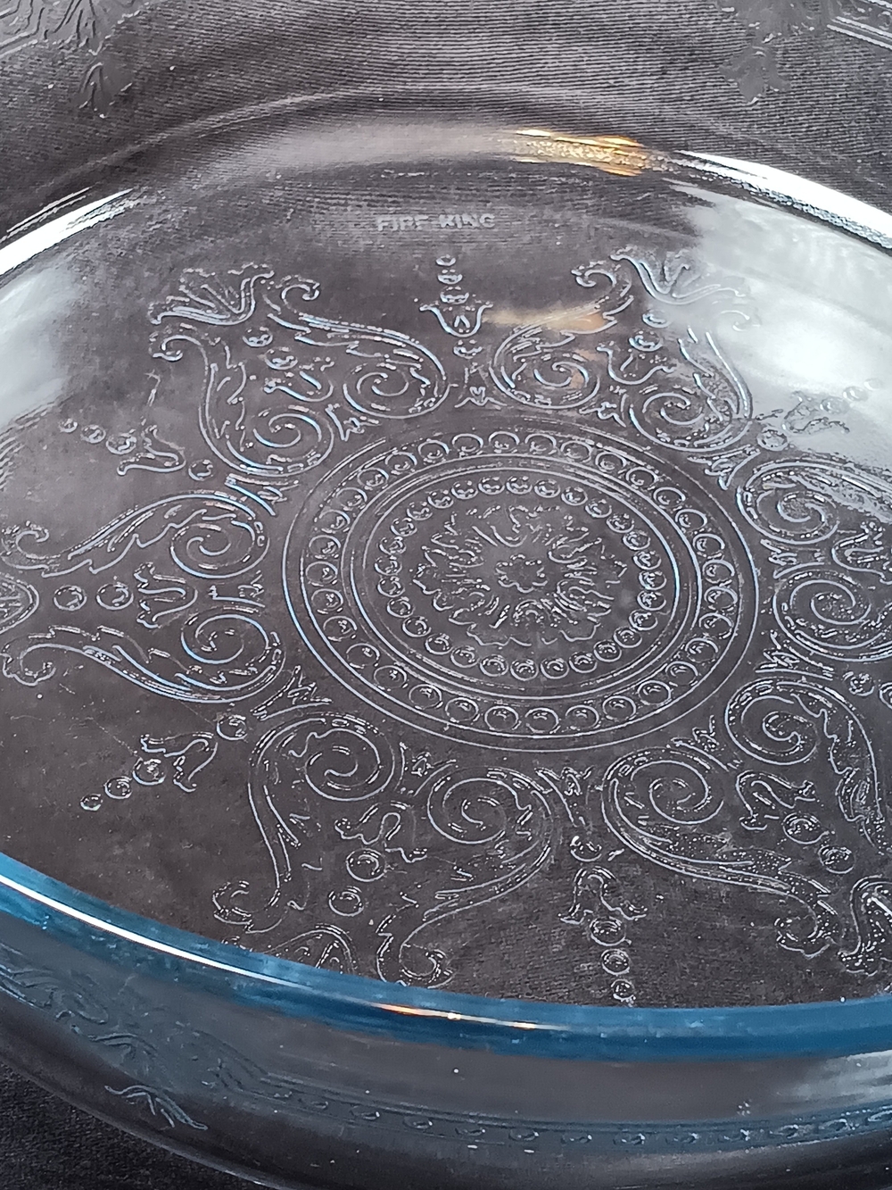 Fire King Clear Blue Philbe Glass Casserole Serving Bowl